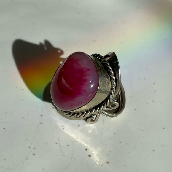 Hot Pink Agate statement ring adjustable from Argentina all size - Picture 3 of 11